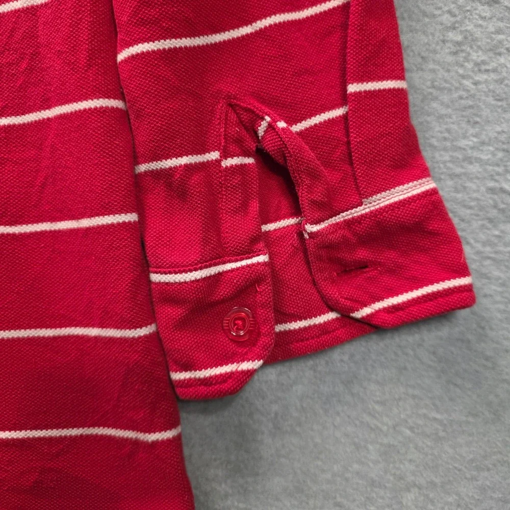 Ralph Lauren Mens XXL Long Sleeve Polo Shirt Red White Striped Pique Cotton‎
